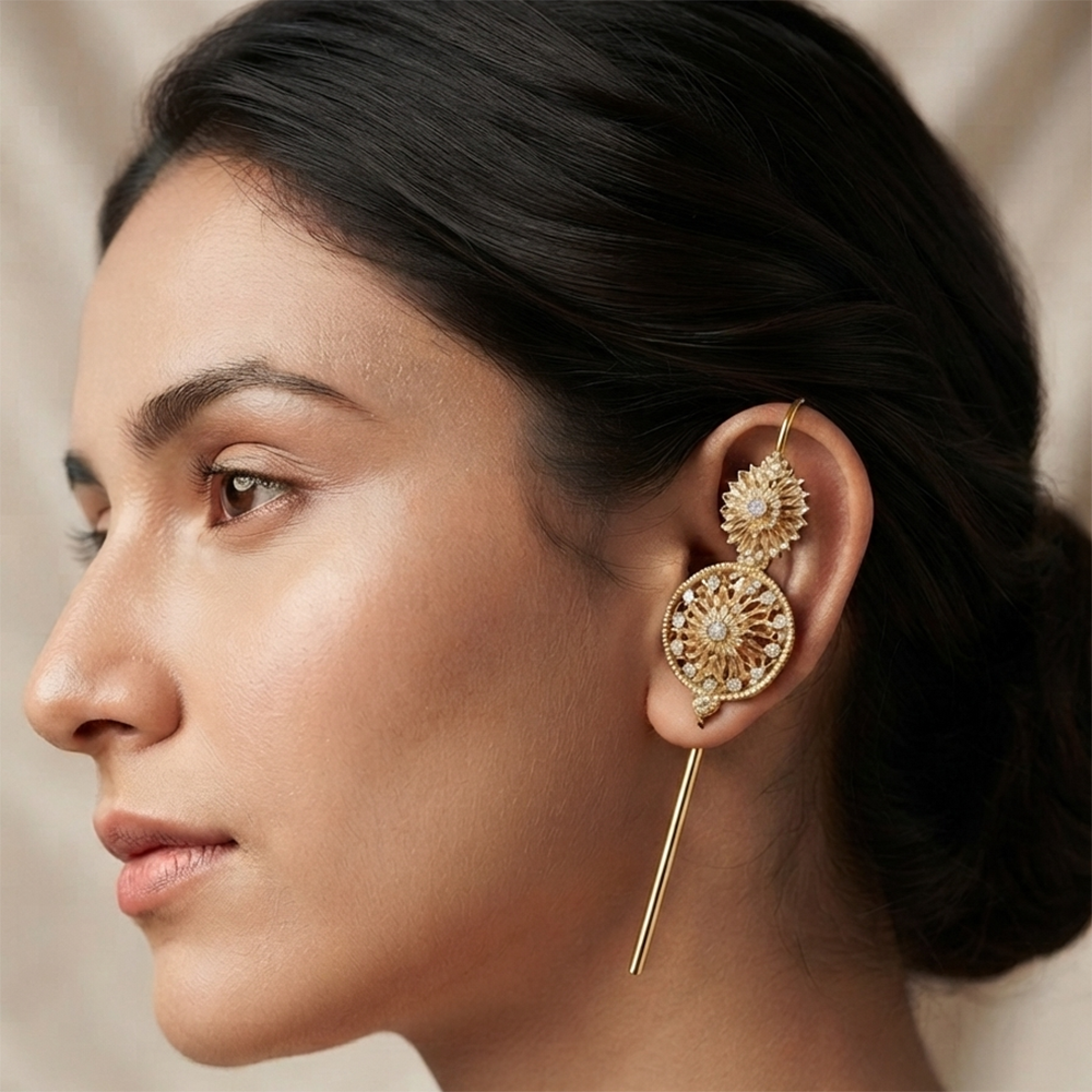 JewelMaze Gold Plated Round Ear cuff