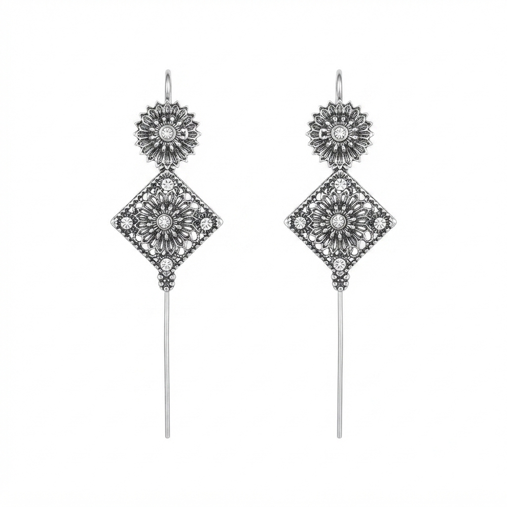JewelMaze Oxidised Plated Square Ear cuff