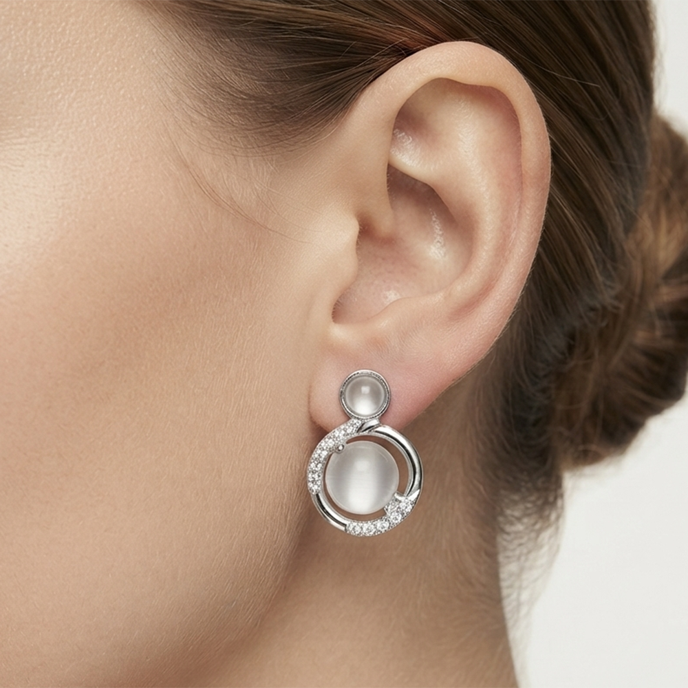 JewelMaze Premium Silver Plated Crystal Stone Statement Stud Earrings for Women