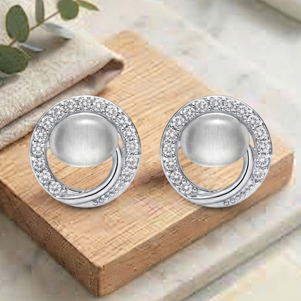 JewelMaze Premium Silver Plated Crystal Stone Statement Stud Earrings for Women