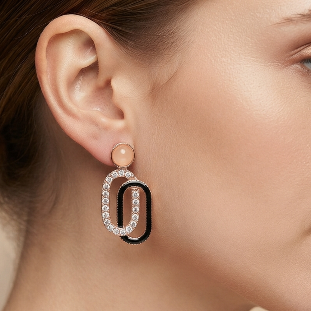 JewelMaze Stylish Rose Gold Plated Crystal Stone Office Wear Earrings