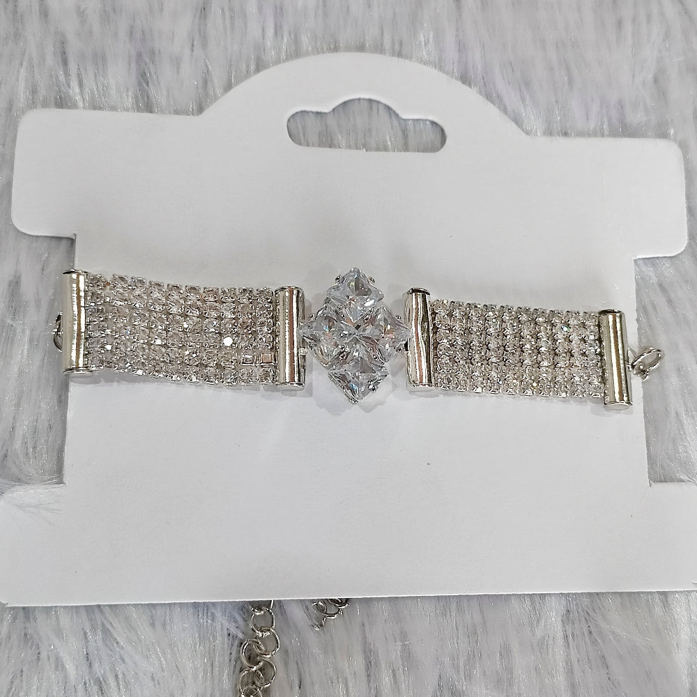 JewelMaze Austrian Stone Silver Plated Fashionable Bracelet For Girls and Women