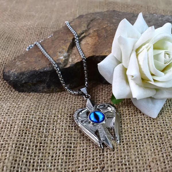 JewelMaze Silver Plated Angel Wings Shield Chain Pendant - 1404612