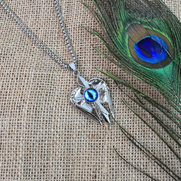 JewelMaze Silver Plated Angel Wings Shield Chain Pendant - 1404612