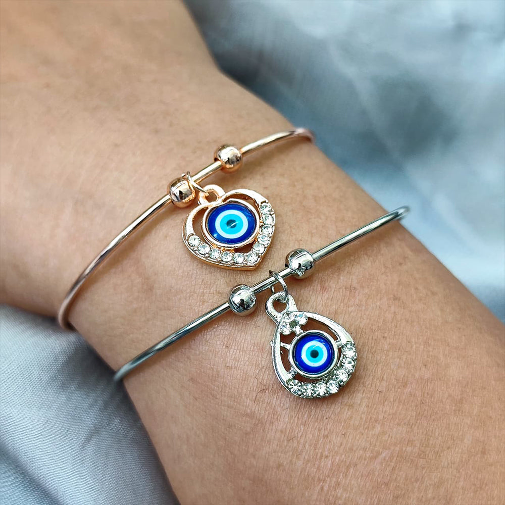 JewelMaze Evil Eye Heart Minimal Open Bangle for Daily Wear