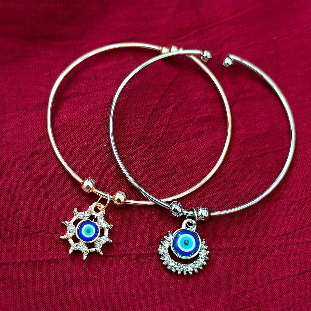JewelMaze Evil Eye Sun & Round Charm Open Bangle Bracelet