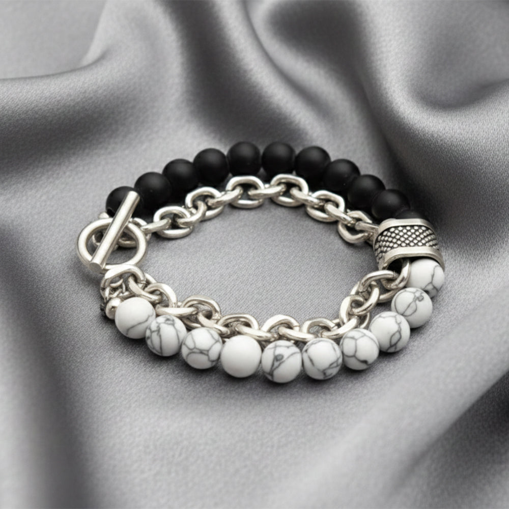 JewelMaze Dual Layer Beaded & Chain Bracelet for Men