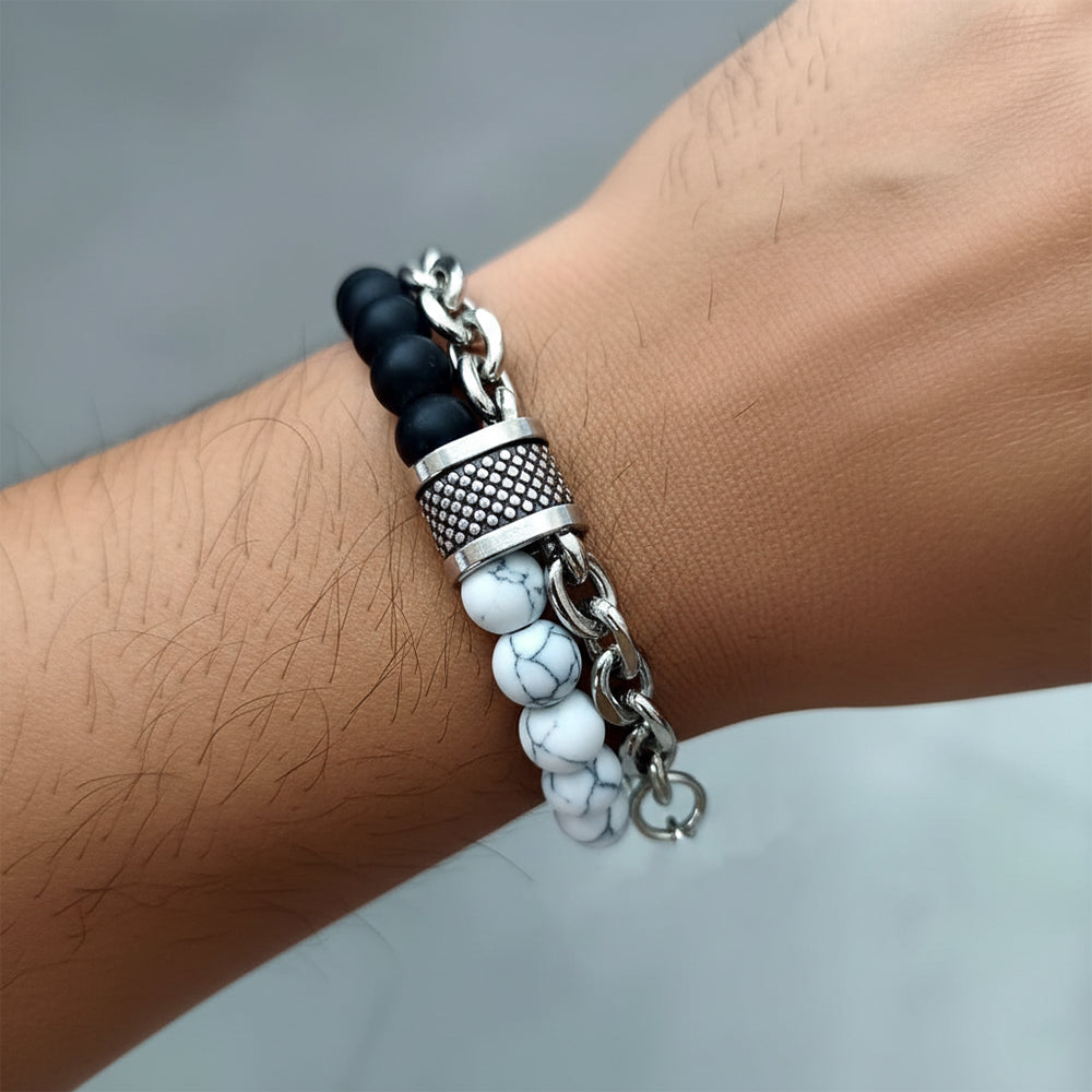 JewelMaze Dual Layer Beaded & Chain Bracelet for Men