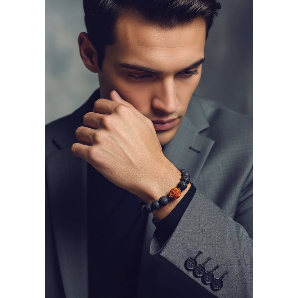 JewelMaze Traditional Rudraksh and Black Beads bracelet