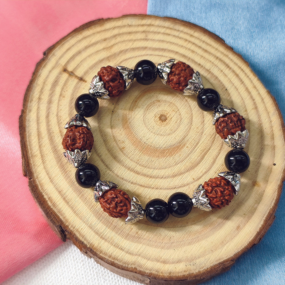 JewelMaze Traditional Rudraksh and Black Beads bracelet