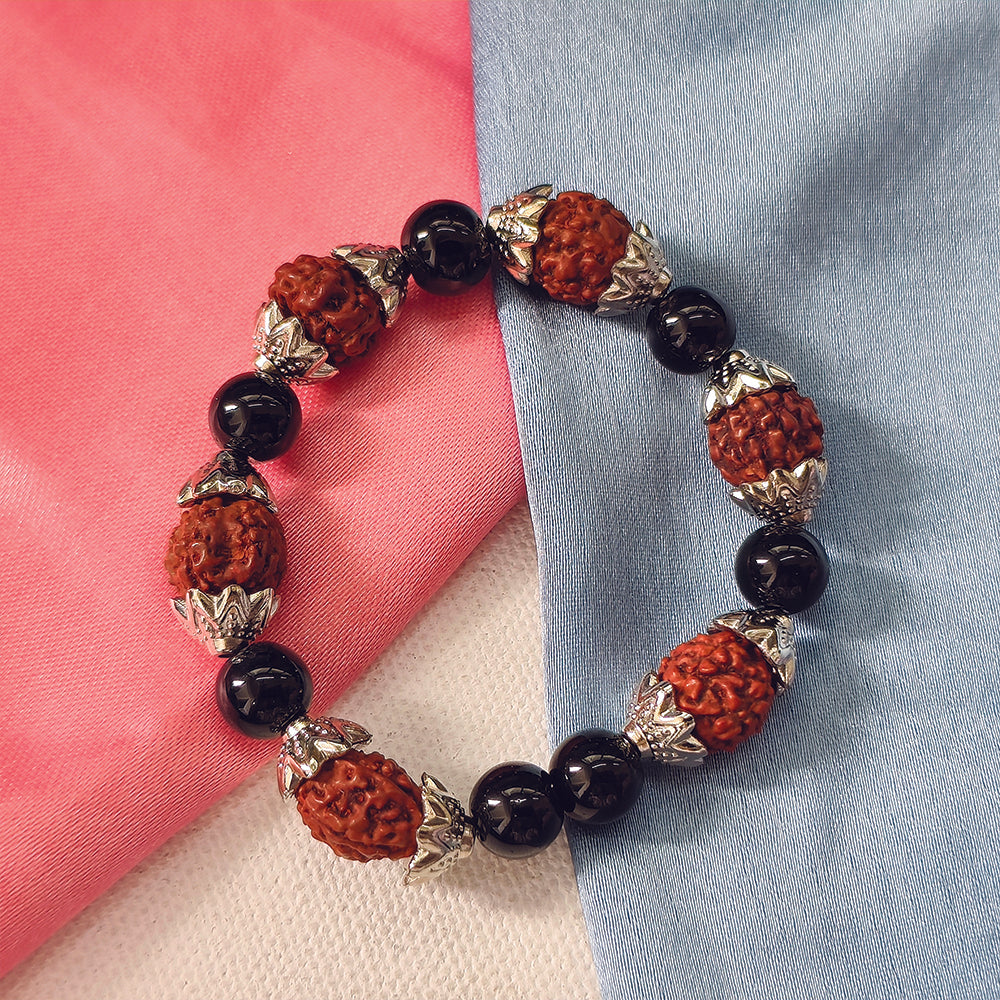 JewelMaze Traditional Rudraksh and Black Beads bracelet