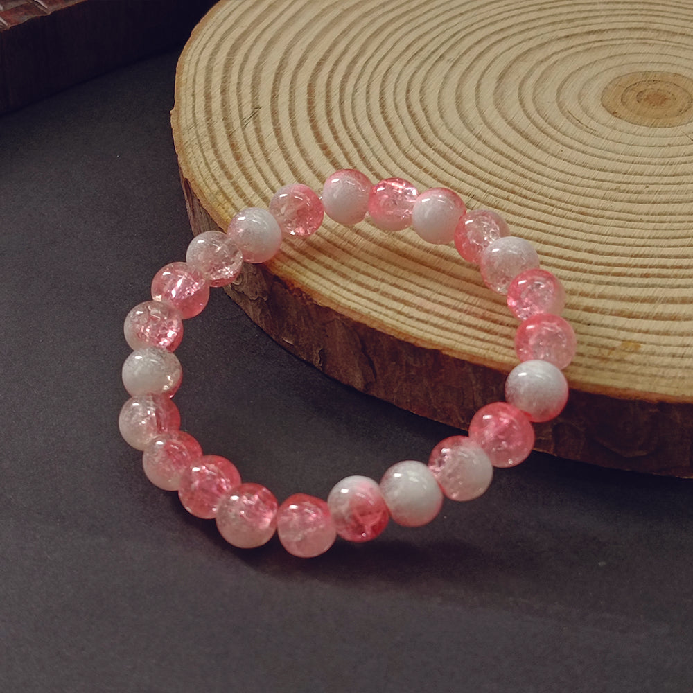JewelMaze Pack Of 6 Crystal Crackle Glass Beads Bracelet Combo - 1005303