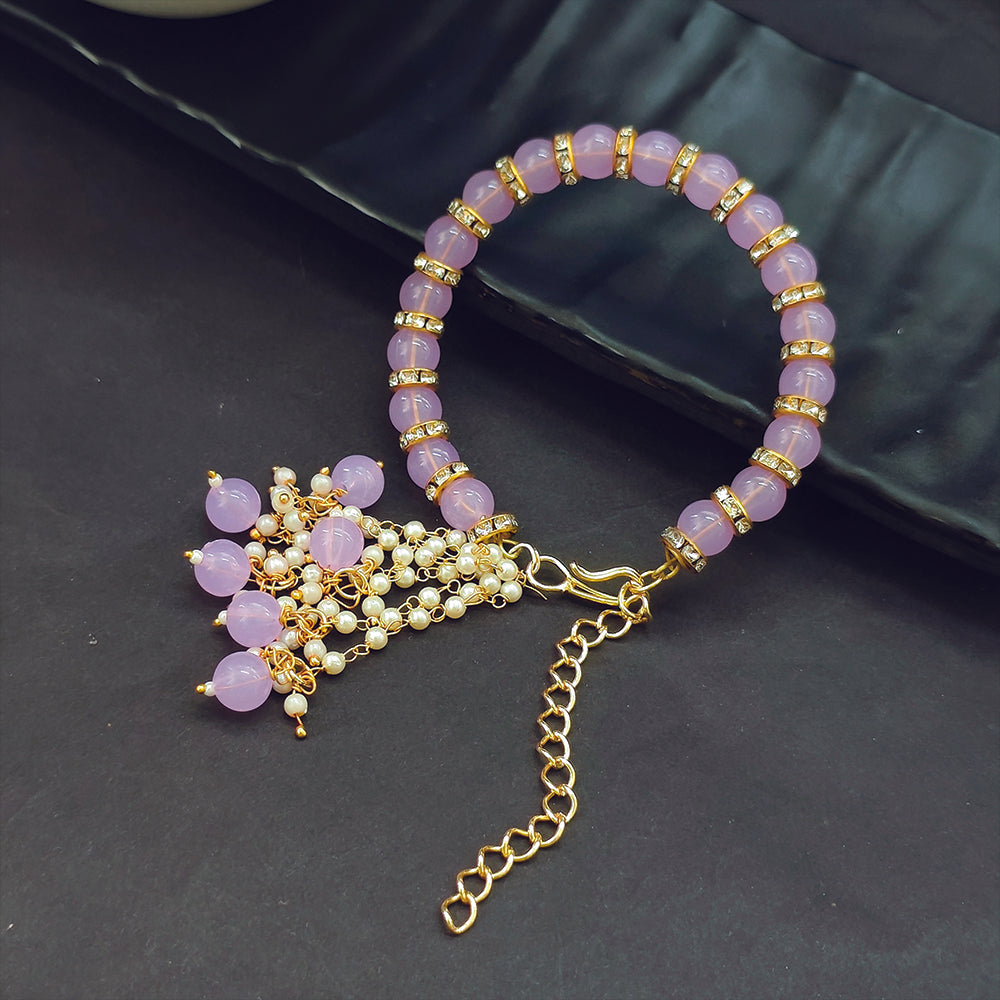 JewelMaze Purple Beaded Bracelet with Pearl Tassel