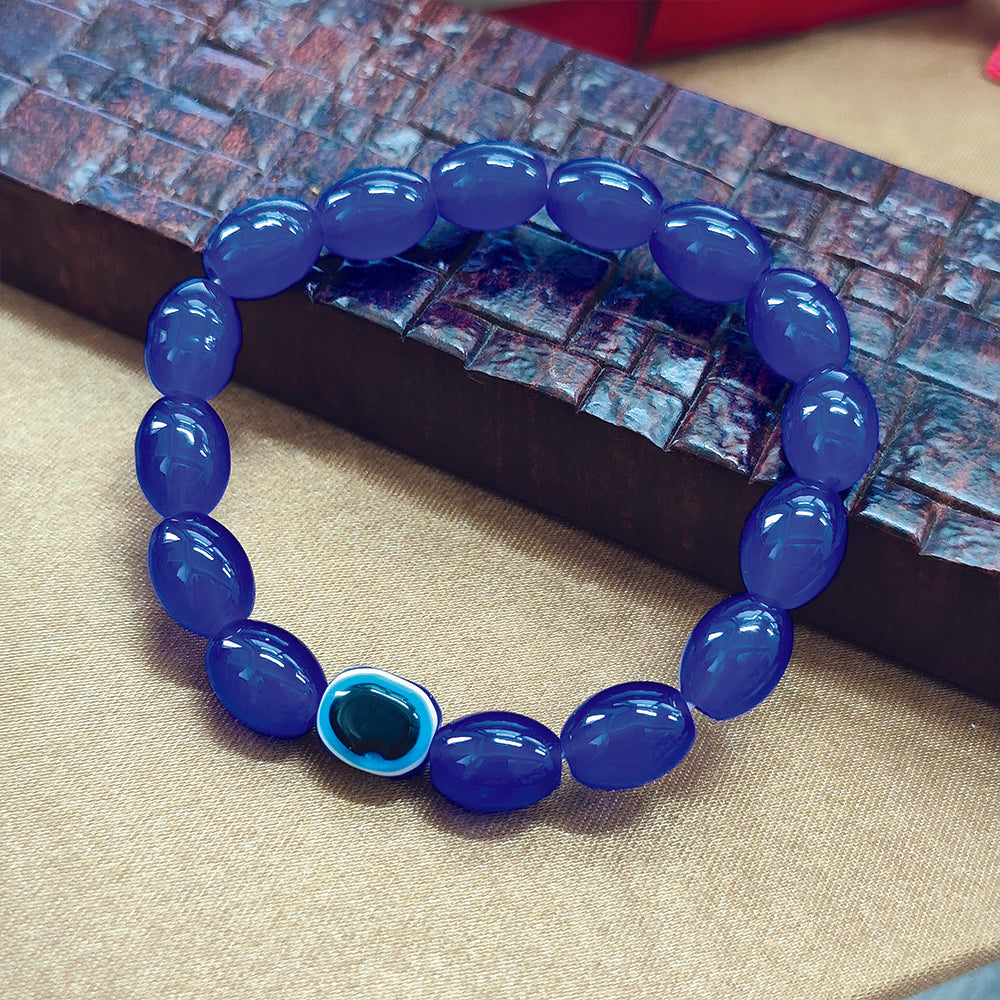 JewelMaze Blue Glass  Evil Eye Beads Bracelet