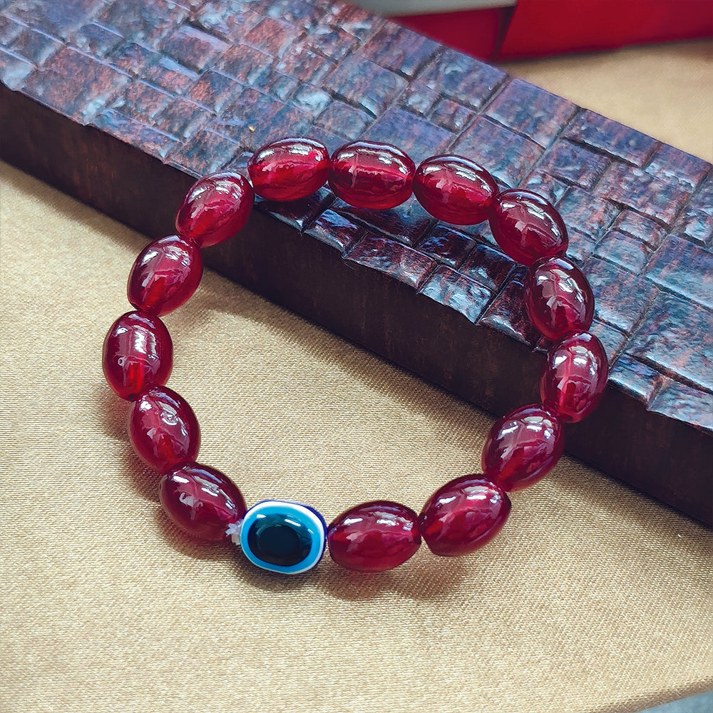 JewelMaze Maroon Glass Beads Bracelet