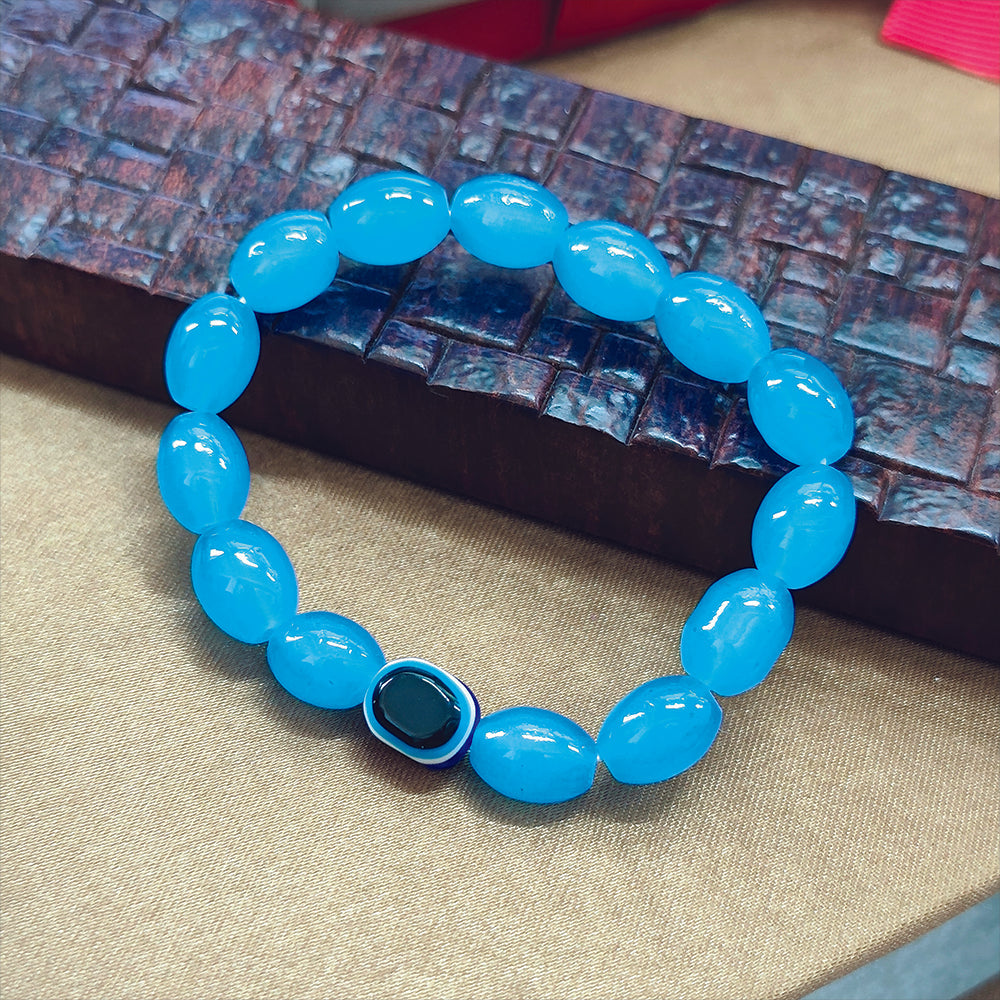 JewelMaze Sky Blue Glass  Evil Eye Beads Bracelet