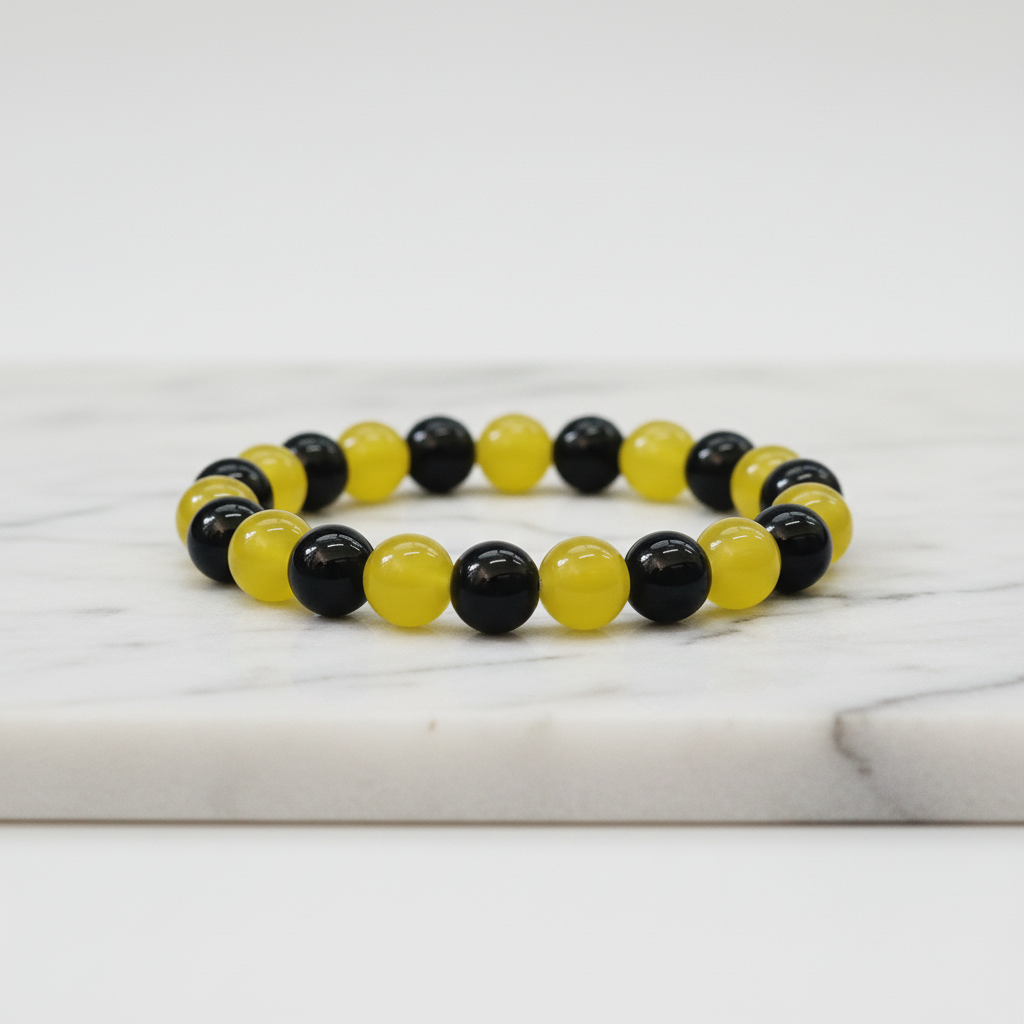 JewelMaze Casual Wear Black Yellow Bead Bracelet For Every day