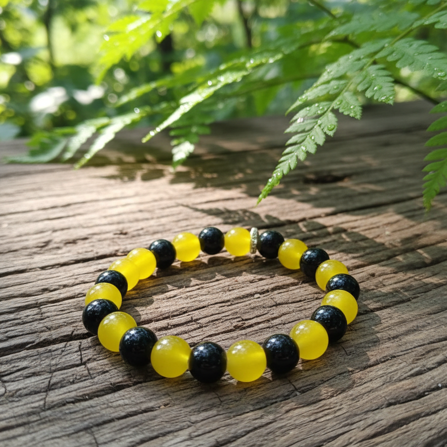 JewelMaze Casual Wear Black Yellow Bead Bracelet For Every day