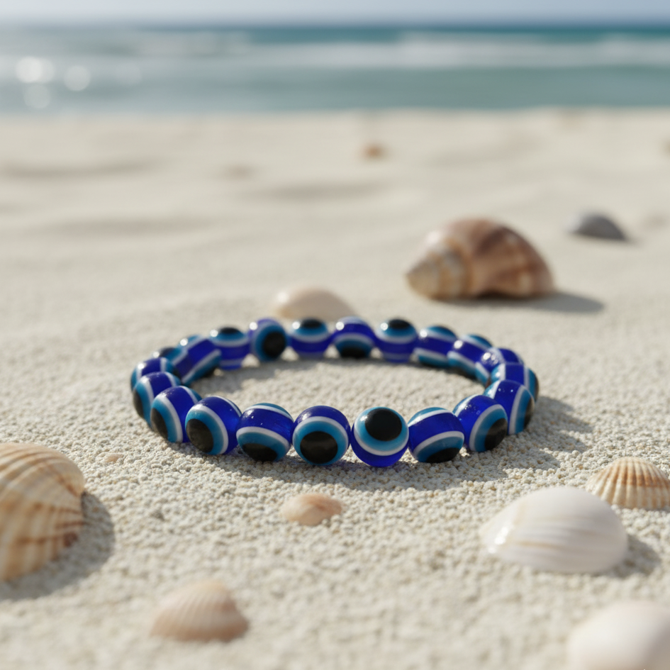 JewelMaze Blue Evil Eye Beaded Bracelet for Men & Women