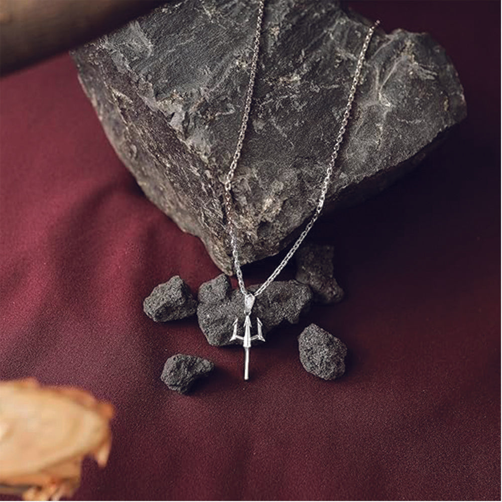 JewelMaze Silver Plated Trishul Chain Pendant for Men