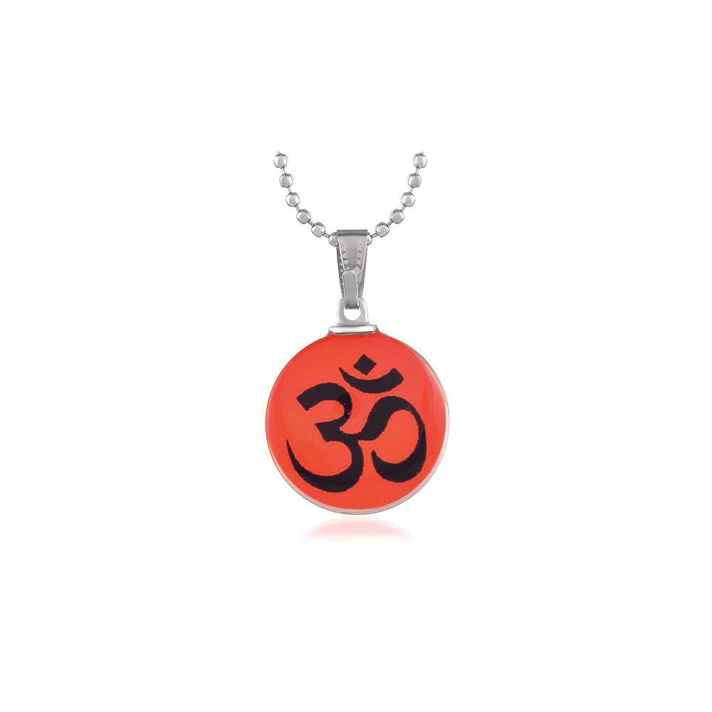 JewelMaze Glass Framed Orange Enamel Om Locket Chain Pendant