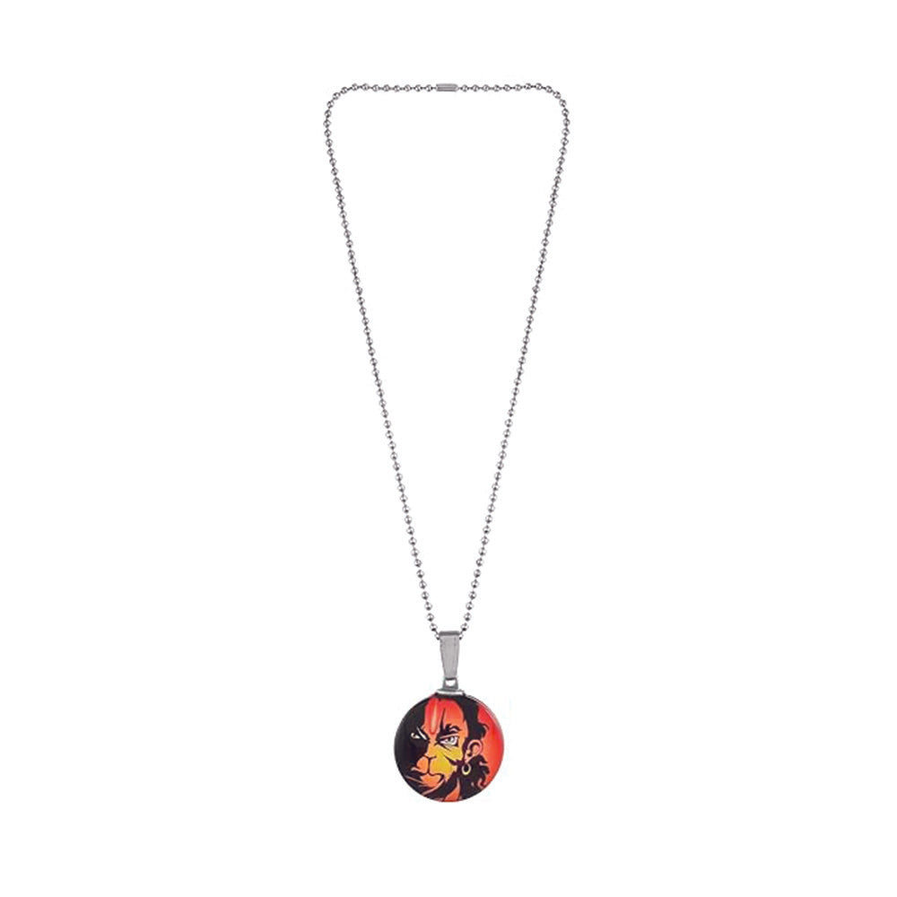 JewelMaze Glass Framed Orange Enamel Hanuman Locket Chain Pendant