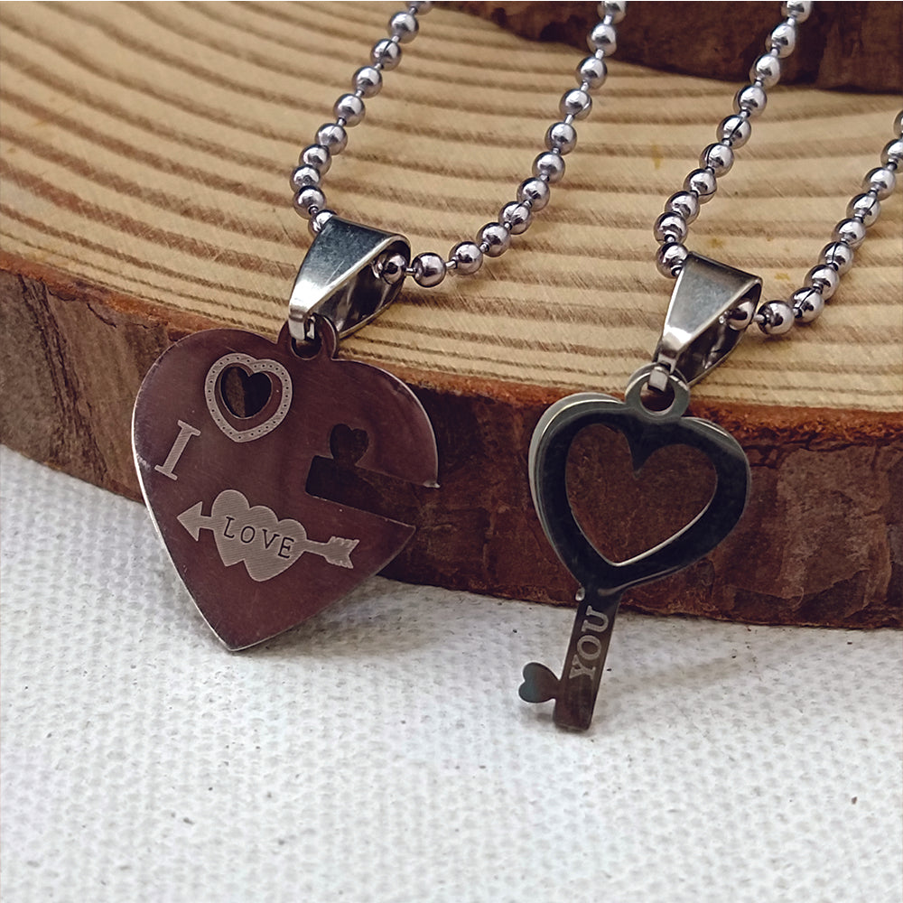 JewelMaze Love Key Heart Shape Chain Pendant- 1404876