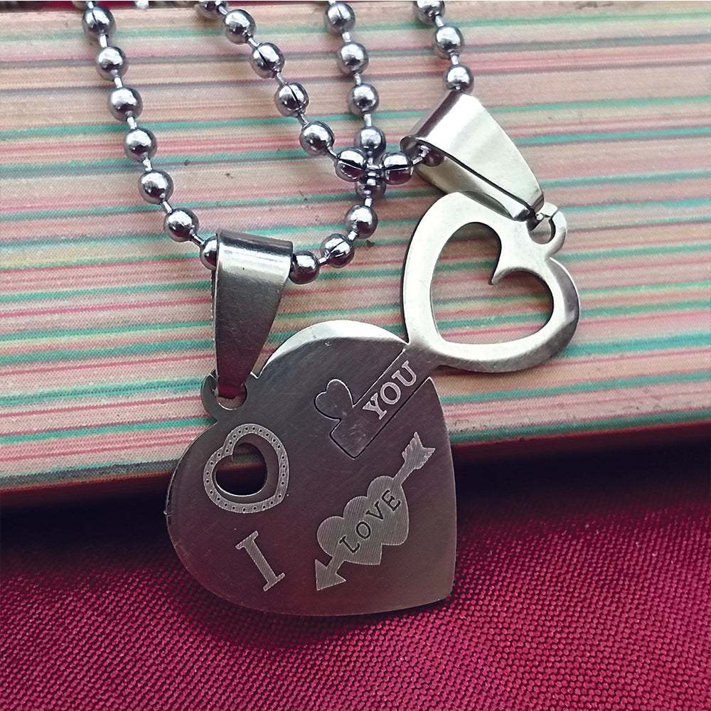 JewelMaze Love Key Heart Shape Chain Pendant- 1404876