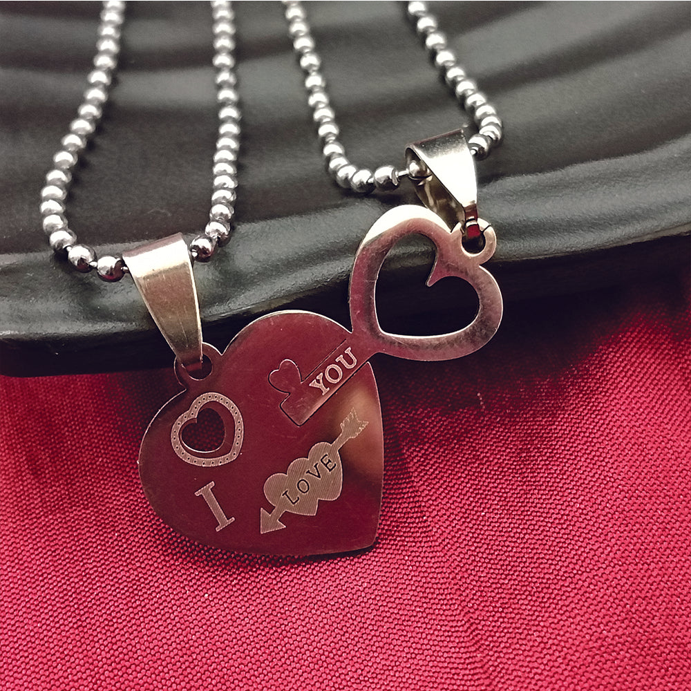 JewelMaze Love Key Heart Shape Chain Pendant- 1404876