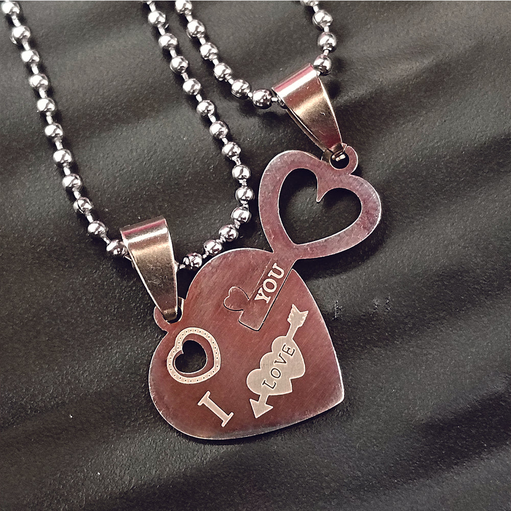 JewelMaze Love Key Heart Shape Chain Pendant- 1404876