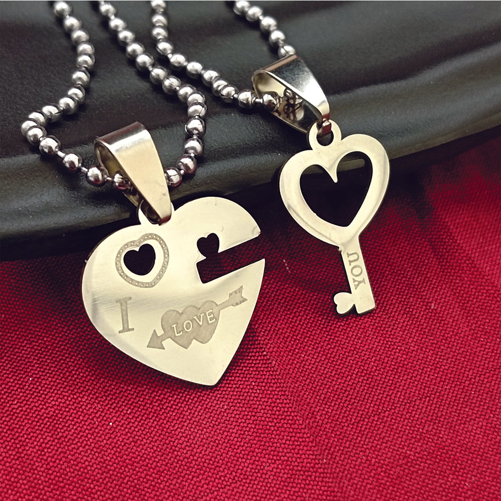 JewelMaze Love Key Heart Shape Chain Pendant- 1404876