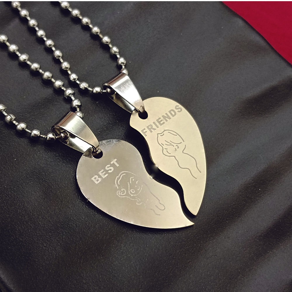 JewelMaze Heart Shape " BEST FRIENDS  " Couple Chain Pendant- 1404879