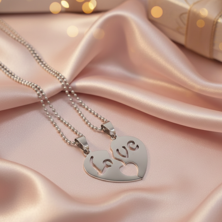 JewelMaze Heart Shape " Love"Chain Pendant- 1404881