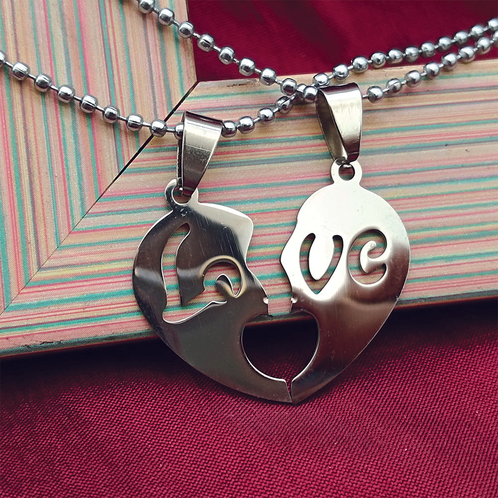 JewelMaze Heart Shape " Love"Chain Pendant- 1404881