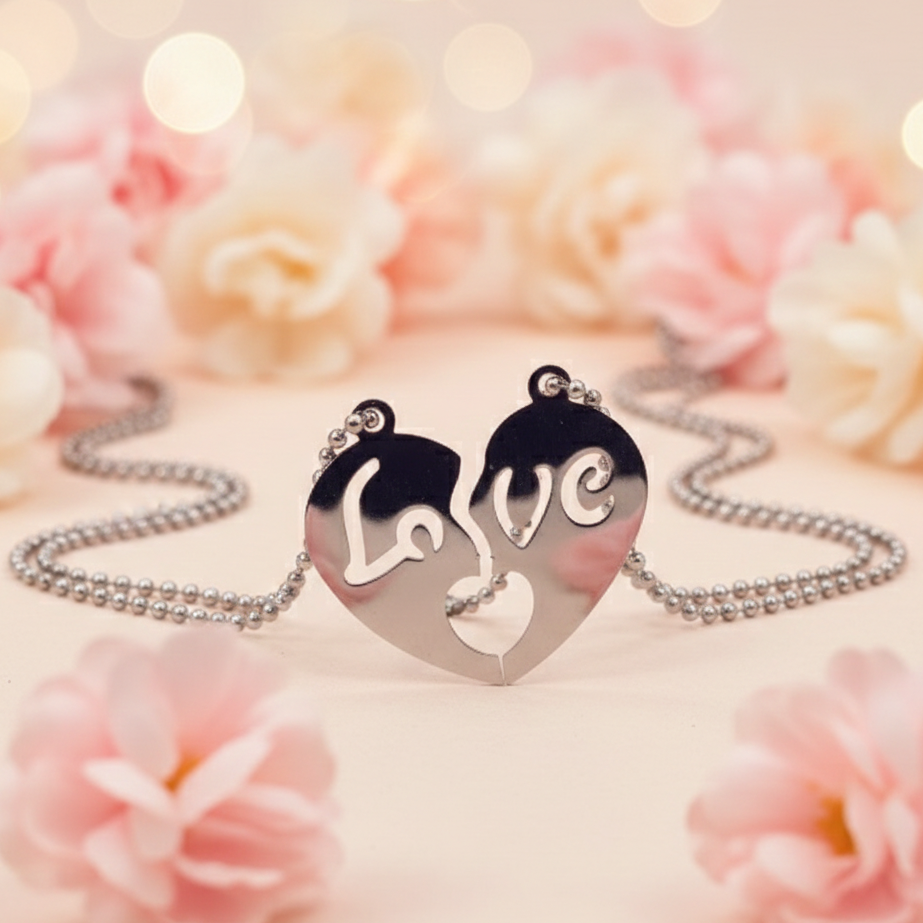 JewelMaze Heart Shape " Love"Chain Pendant- 1404881