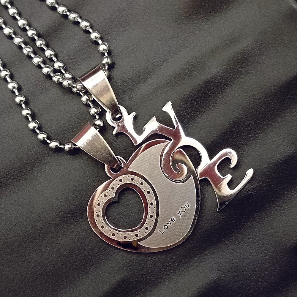 JewelMaze Heart Shape " Love YOU" Couple Chain Pendant- 1404883