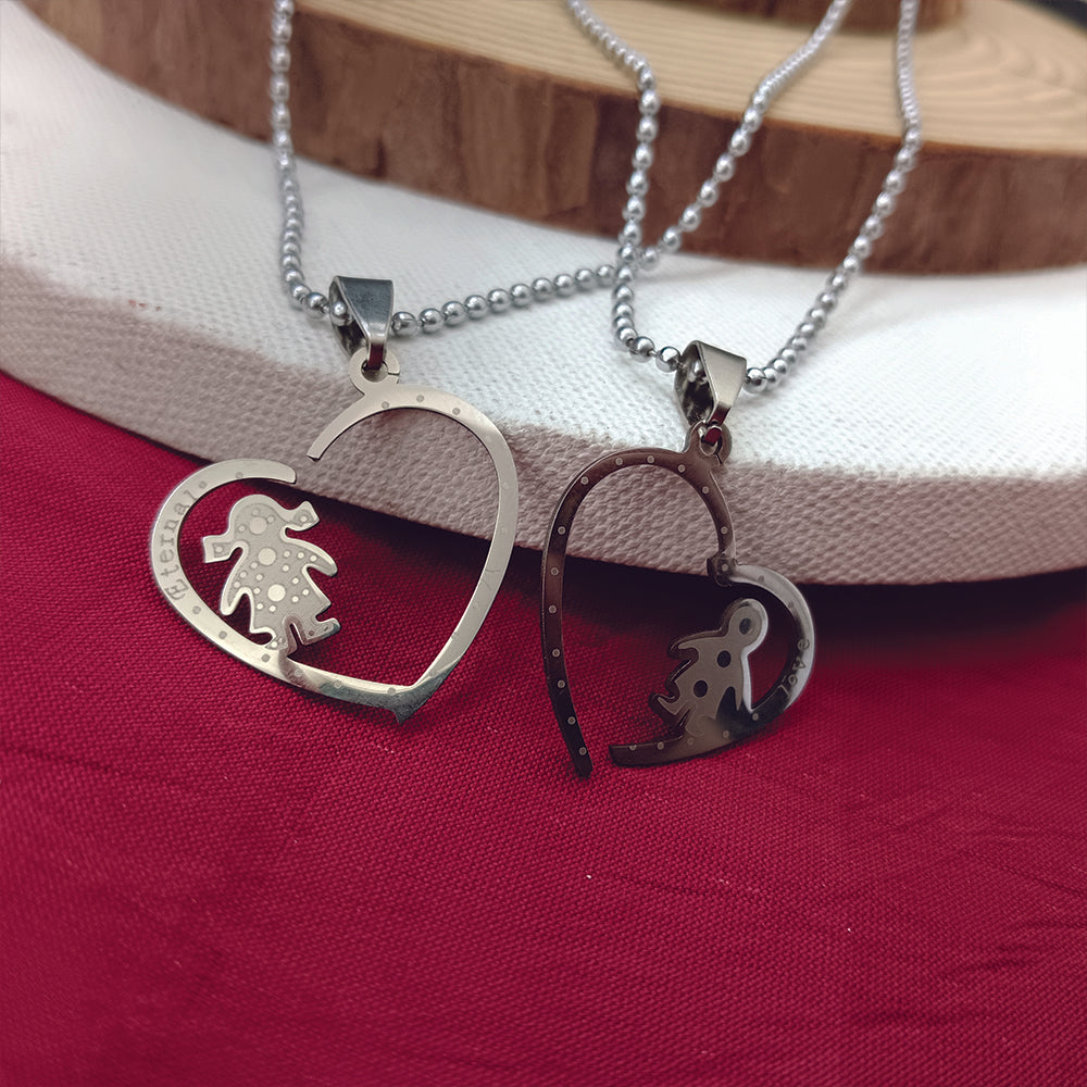 JewelMaze Heart Shape " Love " Couple Chain Pendant- 1404885