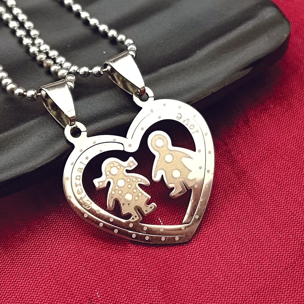 JewelMaze Heart Shape " Love " Couple Chain Pendant- 1404885