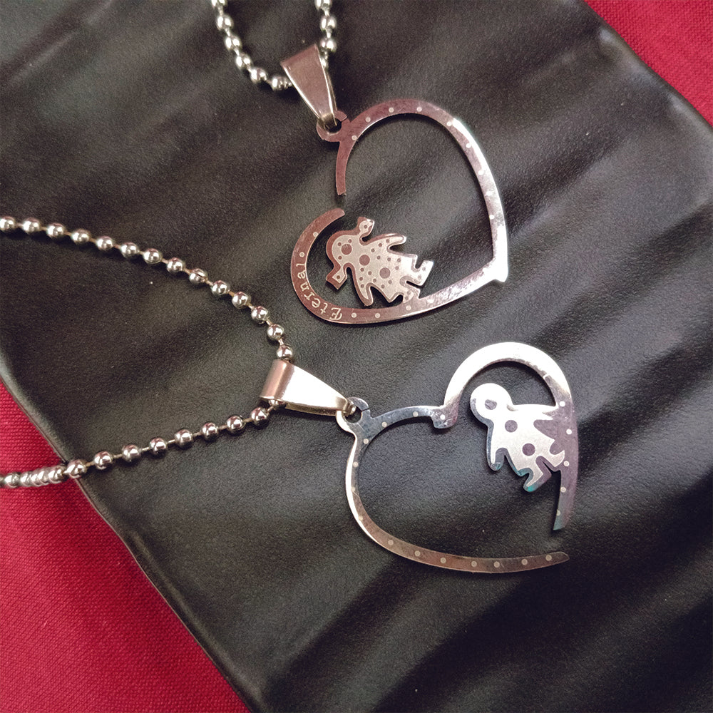 JewelMaze Heart Shape " Love " Couple Chain Pendant- 1404885