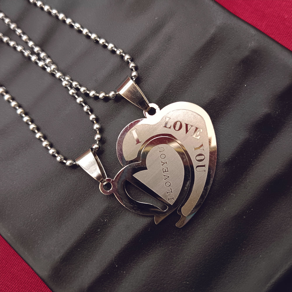 JewelMaze Heart Shape " I  LOVE YOU " Chain Pendant- 1404889