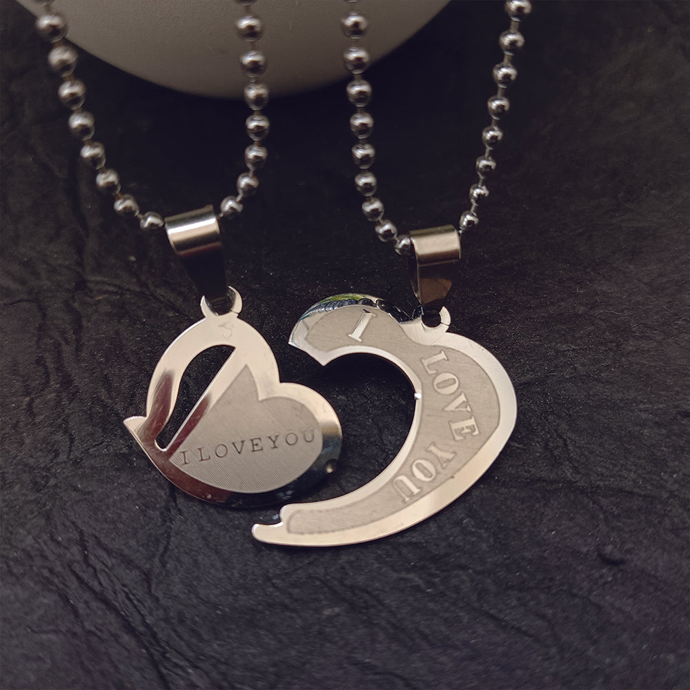 JewelMaze Heart Shape " I  LOVE YOU " Chain Pendant- 1404889