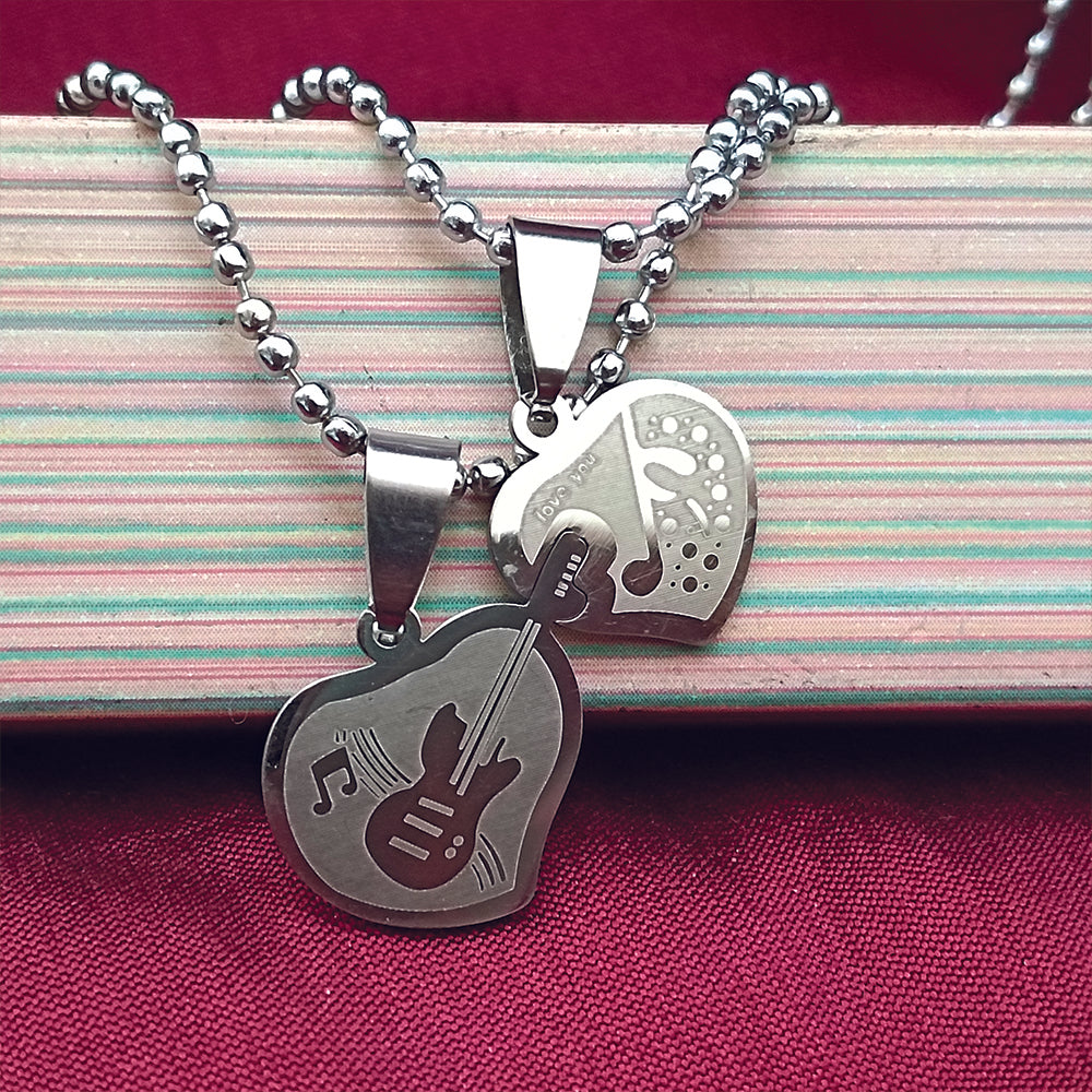 JewelMaze Music Lover Heart And Guitar Chain Pendant- 1404890