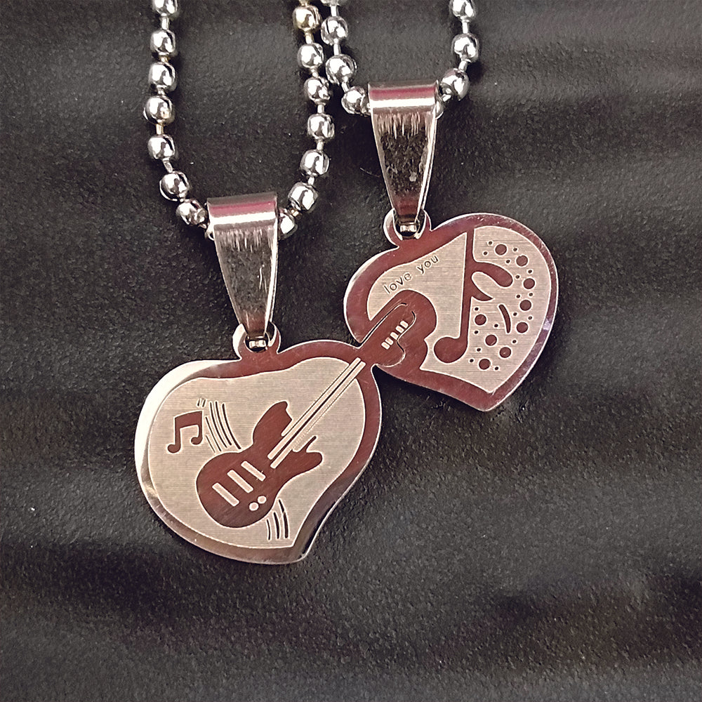 JewelMaze Music Lover Heart And Guitar Chain Pendant- 1404890