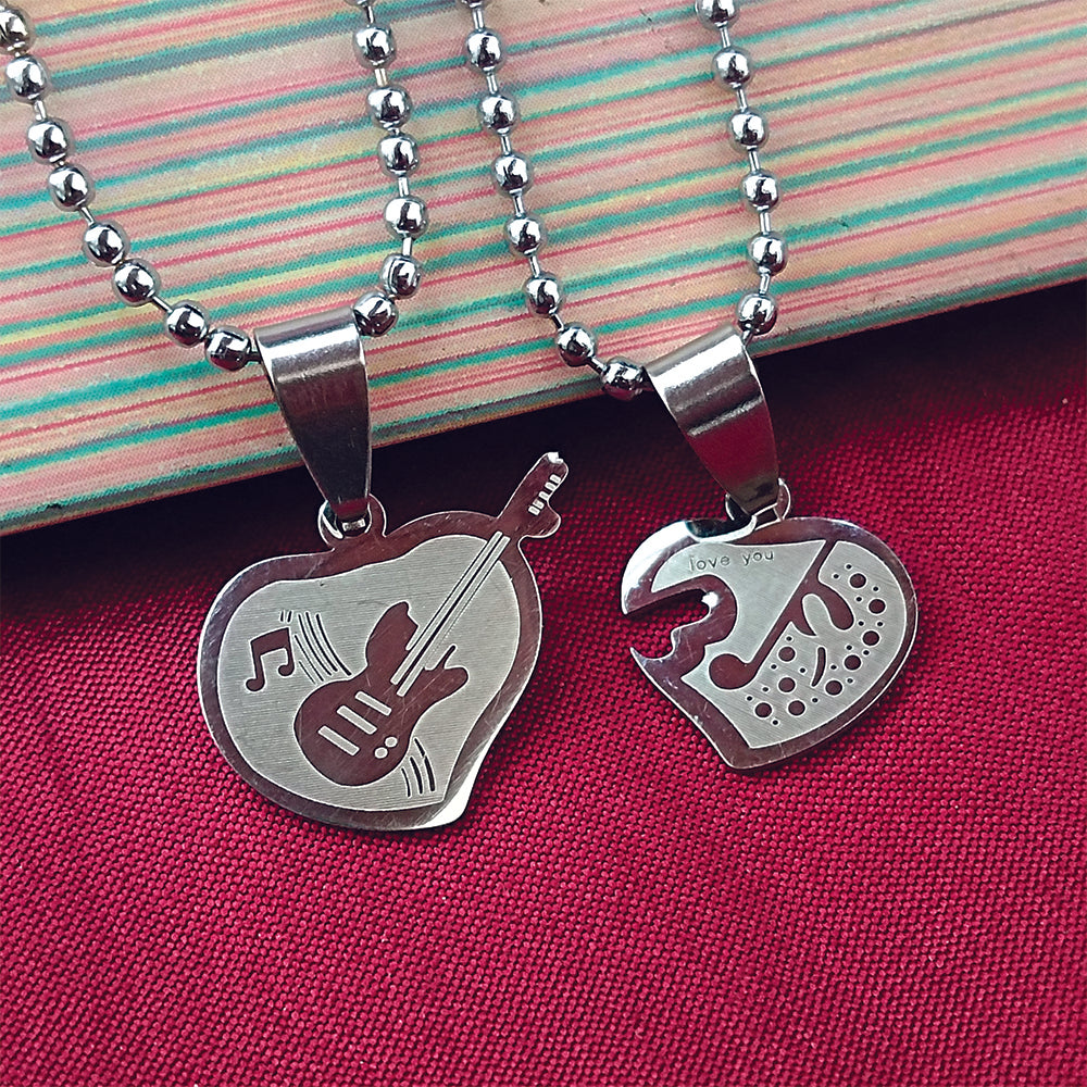 JewelMaze Music Lover Heart And Guitar Chain Pendant- 1404890
