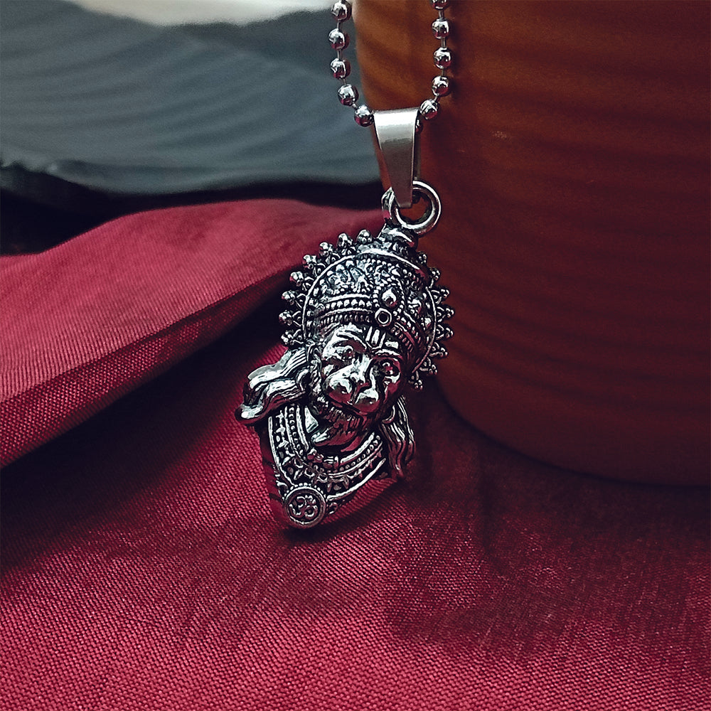 JewelMaze Hanuman Silver Plated Chain Pendant - 1404898