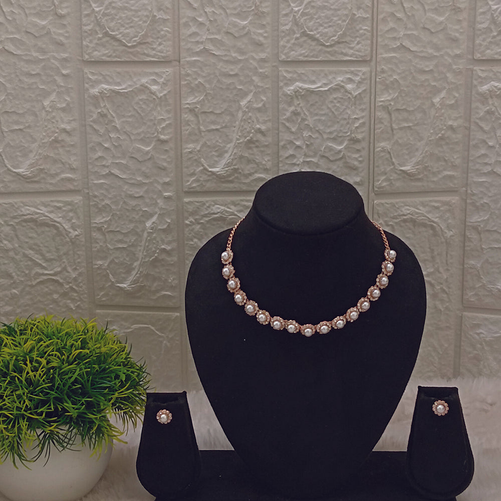 JewelMaze Rose Gold Plated Austrian Stone Necklace Set - 1404919