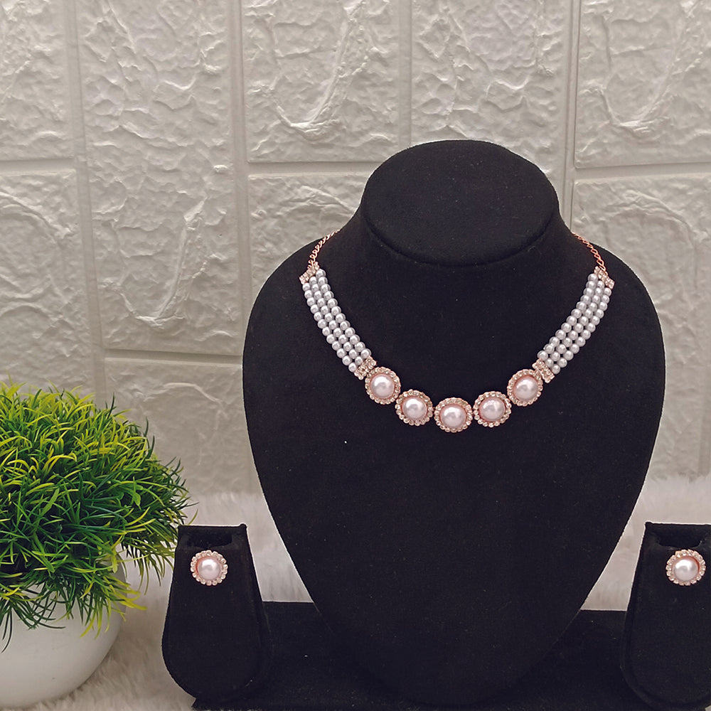 JewelMaze Rose Gold Plated Austrian Stone Necklace Set - 1404920