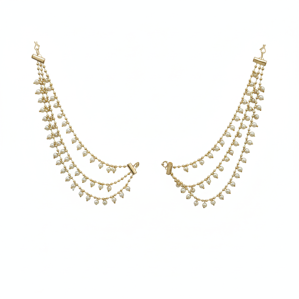 JewelMaze Timeless Pearl Layered Kaan Chain\ Earchain