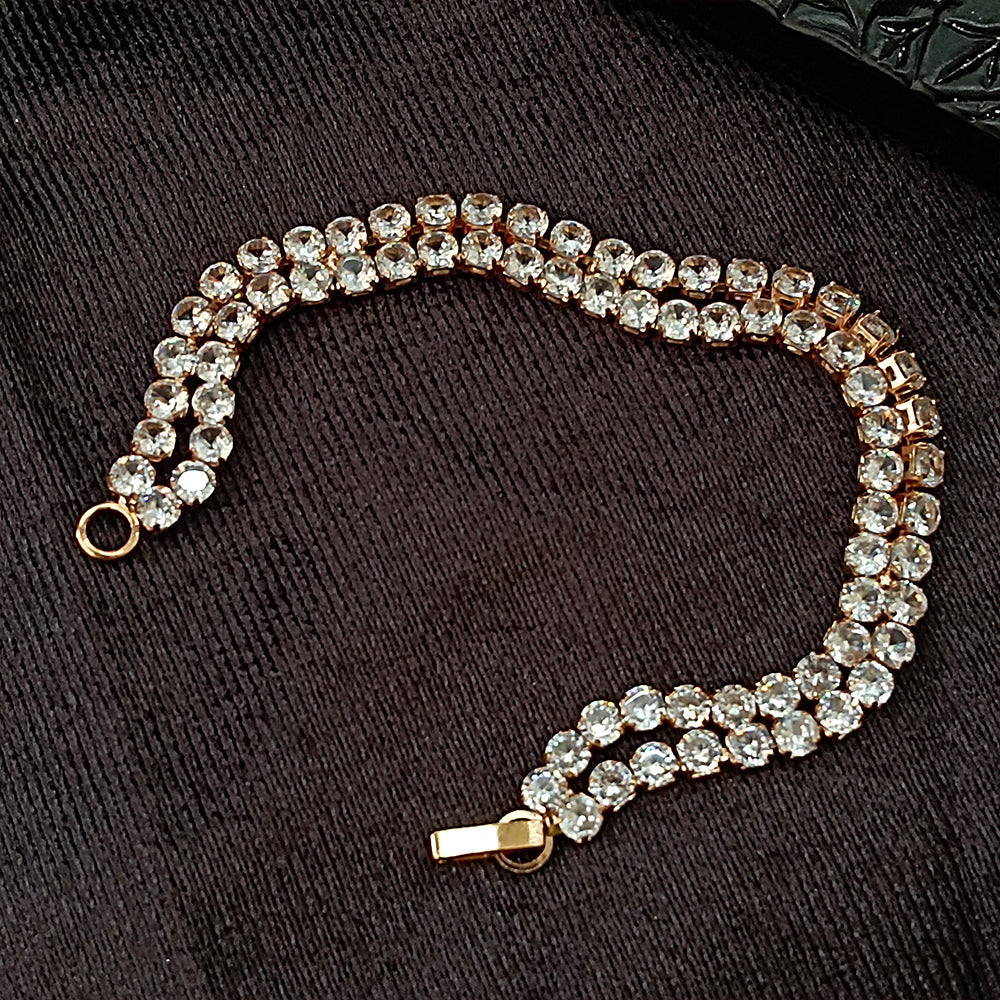 JewelMaze Rose Plated AD Stone 2 Line Bracelet