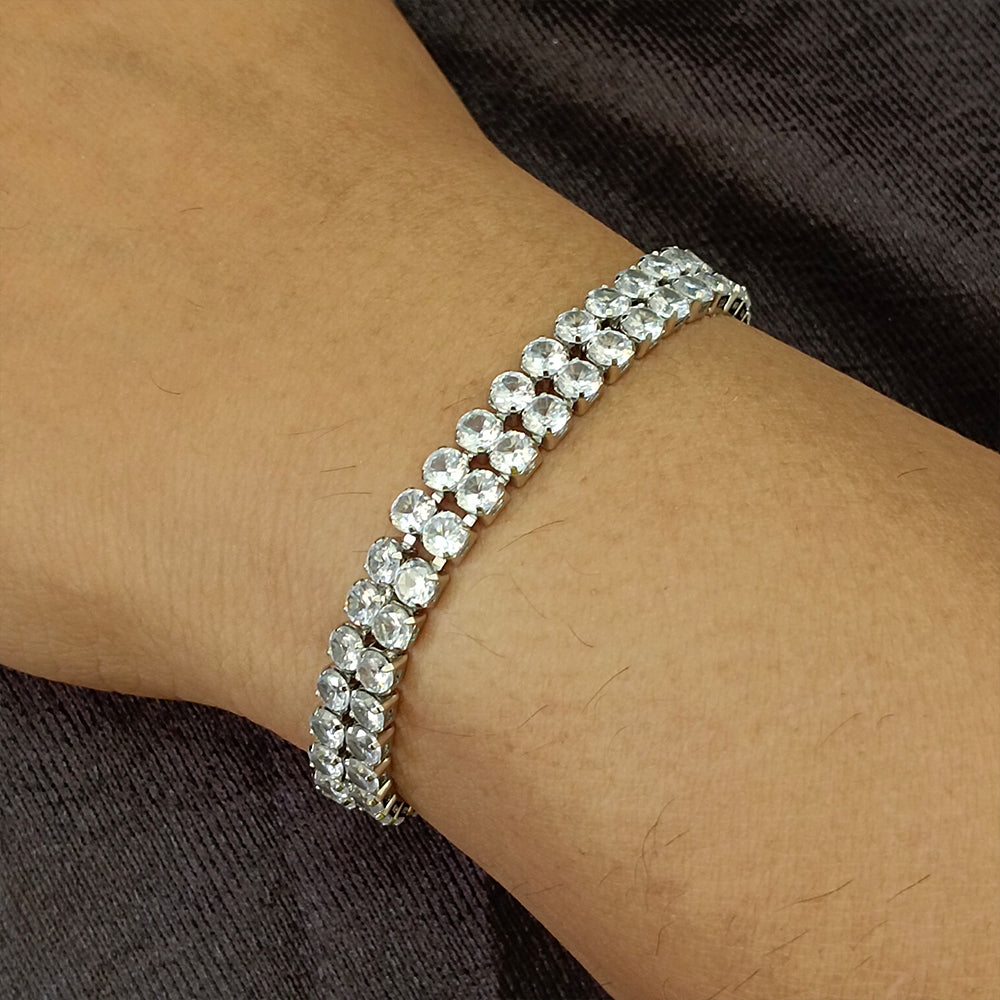 JewelMaze Silver Plated AD Stone 2 Line Bracelet